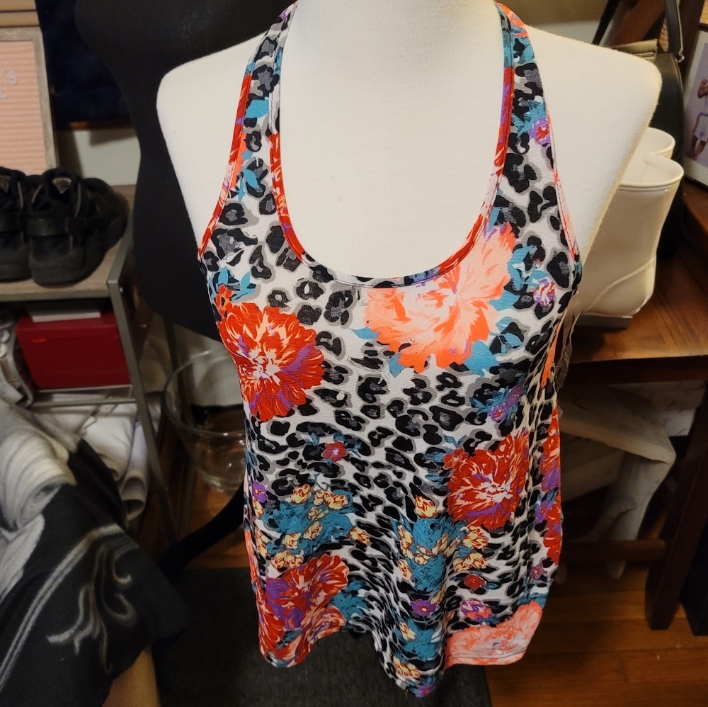 Rue 21 Vibrant Flower Tank Top W/ Bows up the Back